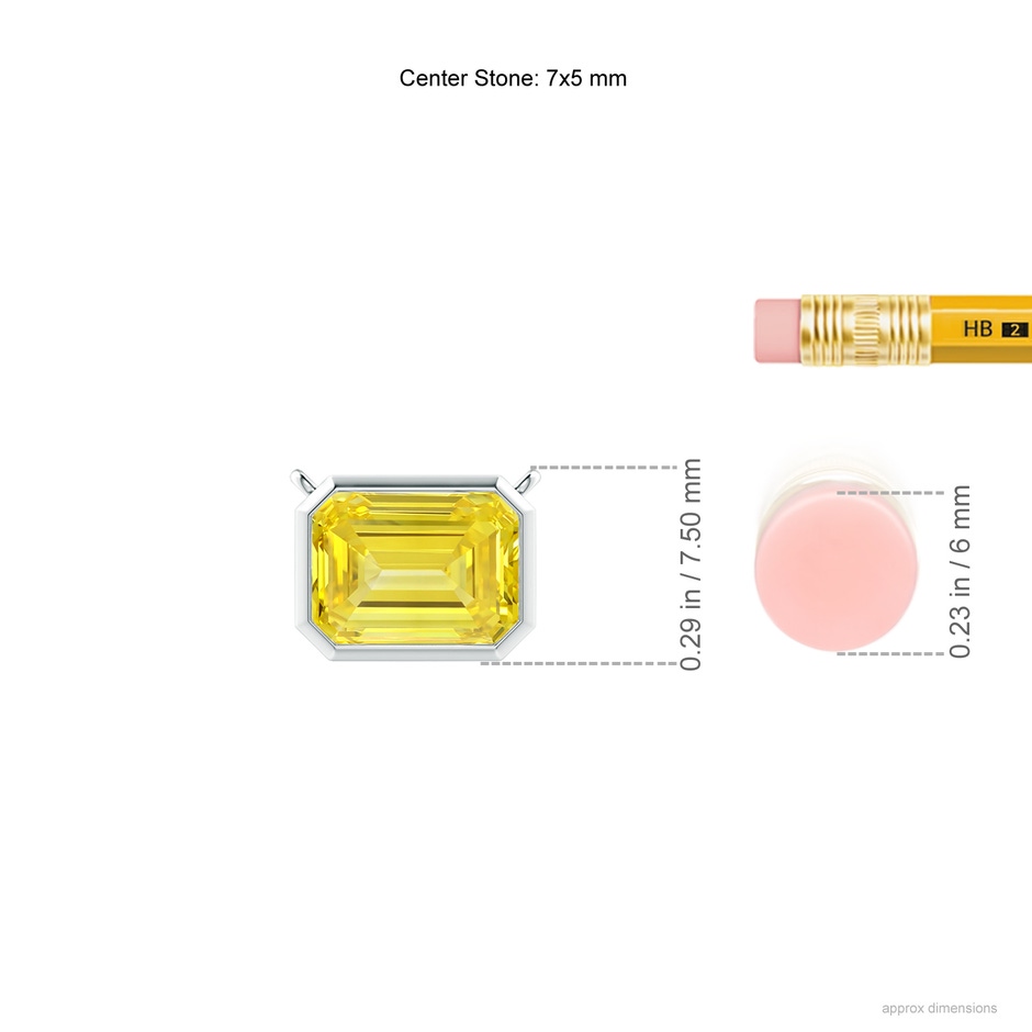 7x5mm AAAA East-West Bezel-Set Emerald-Cut Fancy Intense Yellow Diamond Pendant in P950 Platinum ruler