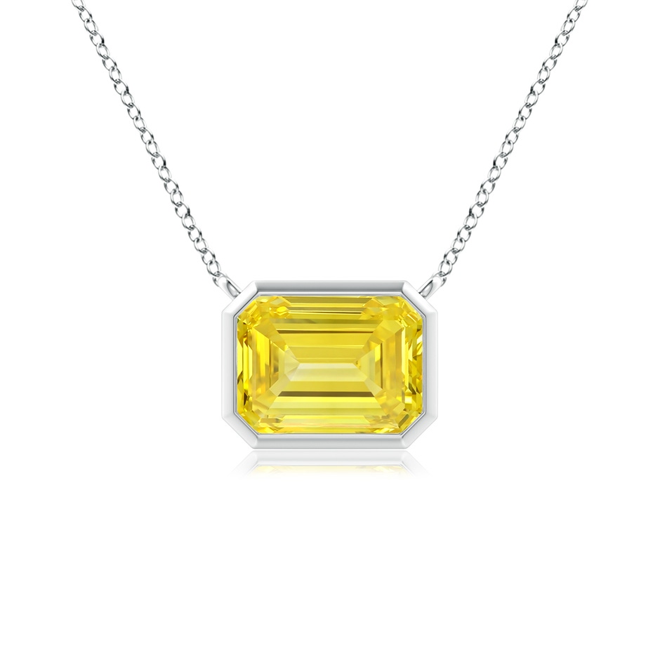 8x6mm AAAA East-West Bezel-Set Emerald-Cut Fancy Intense Yellow Diamond Pendant in 18K White Gold 