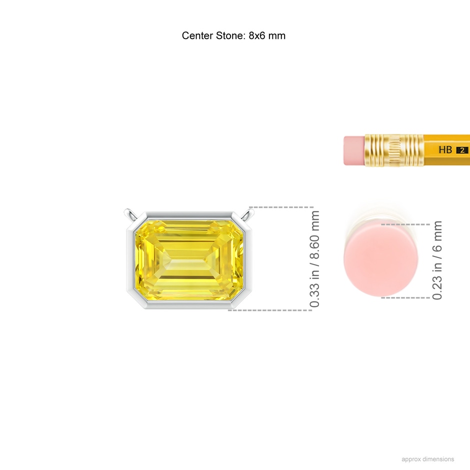 8x6mm AAAA East-West Bezel-Set Emerald-Cut Fancy Intense Yellow Diamond Pendant in 18K White Gold ruler