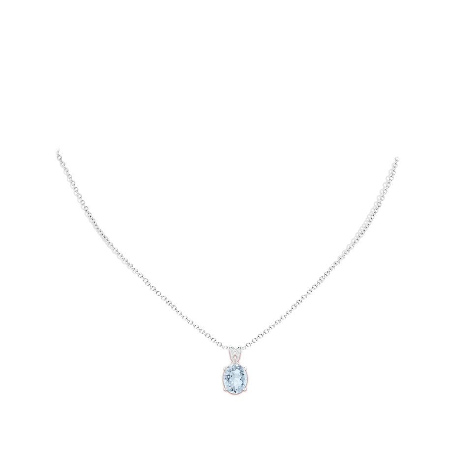 10x8mm A Vintage Inspired Solitaire Oval Aquamarine Pendant in White Gold body-neck