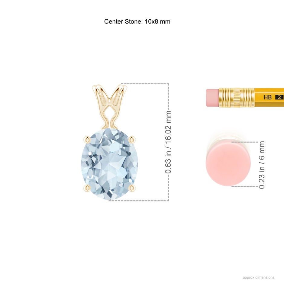 10x8mm A Vintage Inspired Solitaire Oval Aquamarine Pendant in Yellow Gold ruler