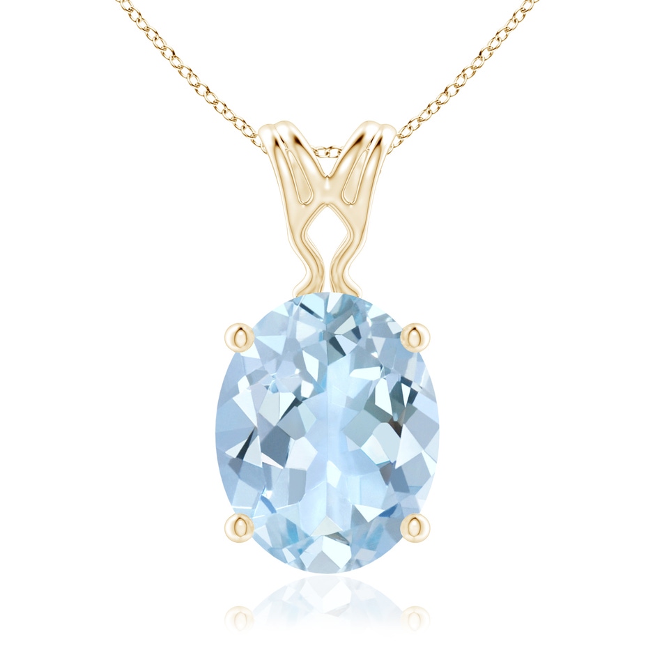 10x8mm AA Vintage Inspired Solitaire Oval Aquamarine Pendant in Yellow Gold 