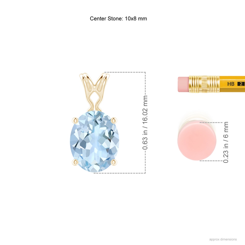 10x8mm AA Vintage Inspired Solitaire Oval Aquamarine Pendant in Yellow Gold ruler
