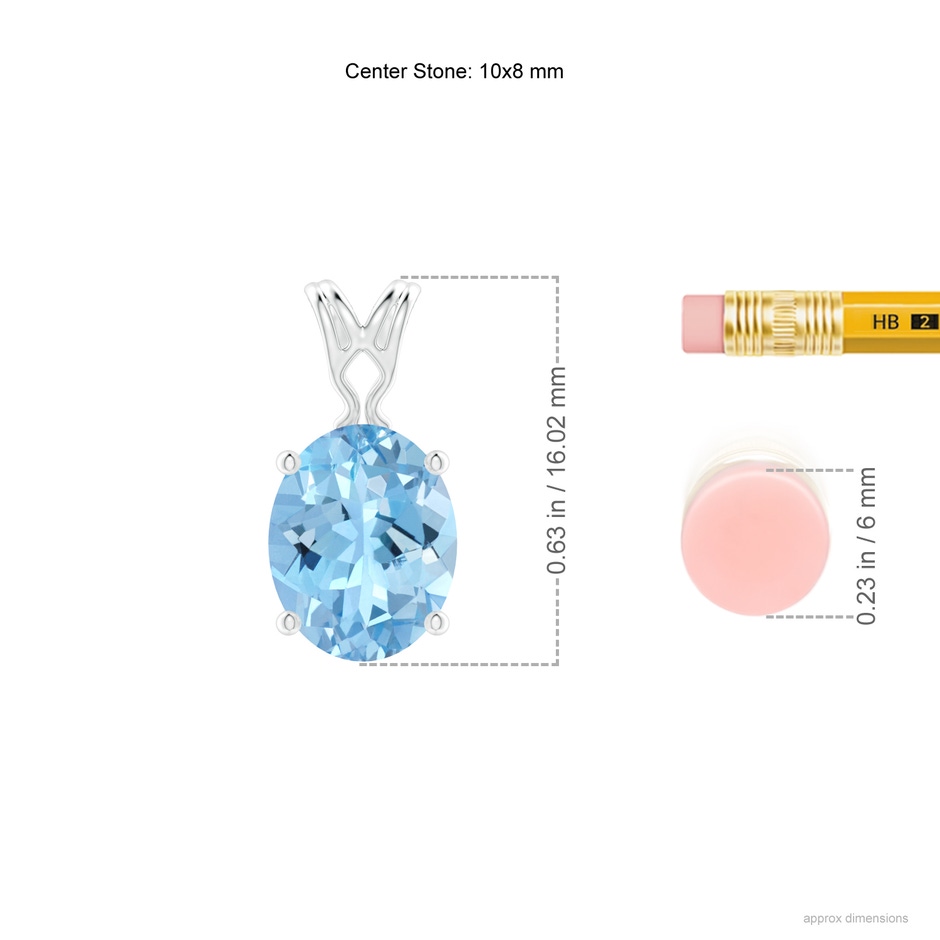 10x8mm AAAA Vintage Inspired Solitaire Oval Aquamarine Pendant in P950 Platinum ruler
