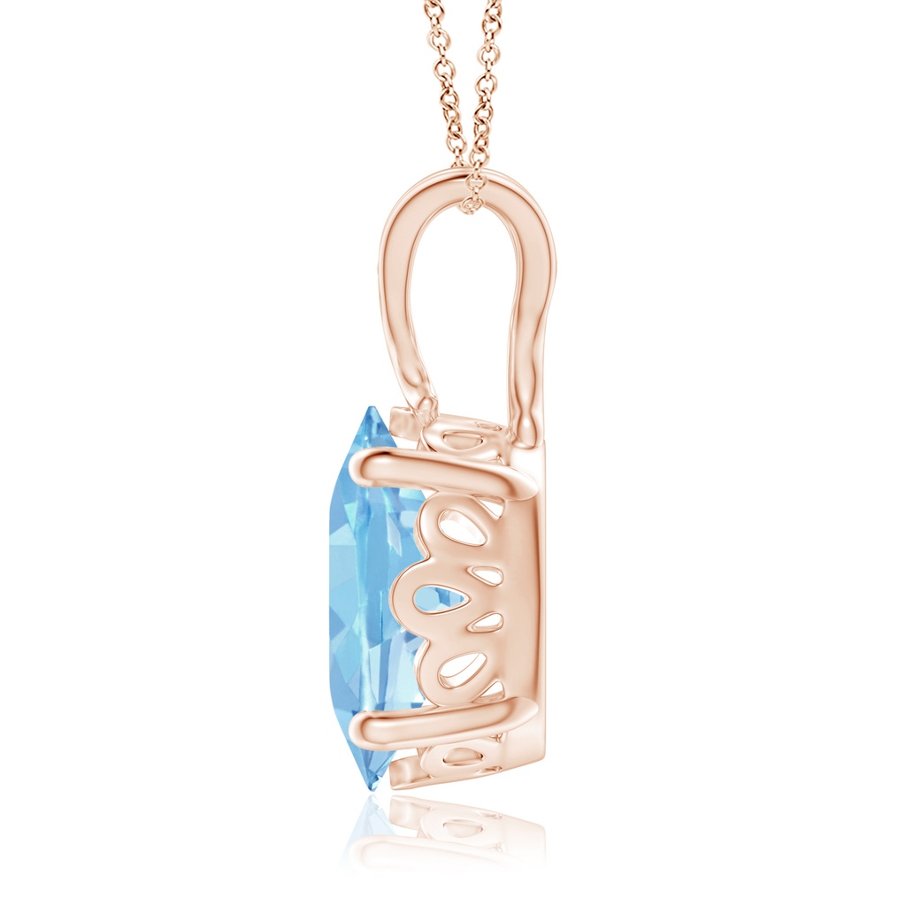 10x8mm AAAA Vintage Inspired Solitaire Oval Aquamarine Pendant in Rose Gold - side 1