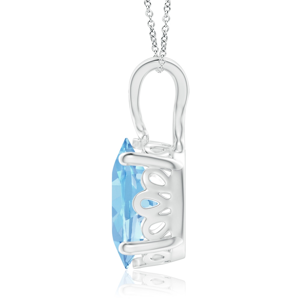 10x8mm AAAA Vintage Inspired Solitaire Oval Aquamarine Pendant in White Gold - side 1