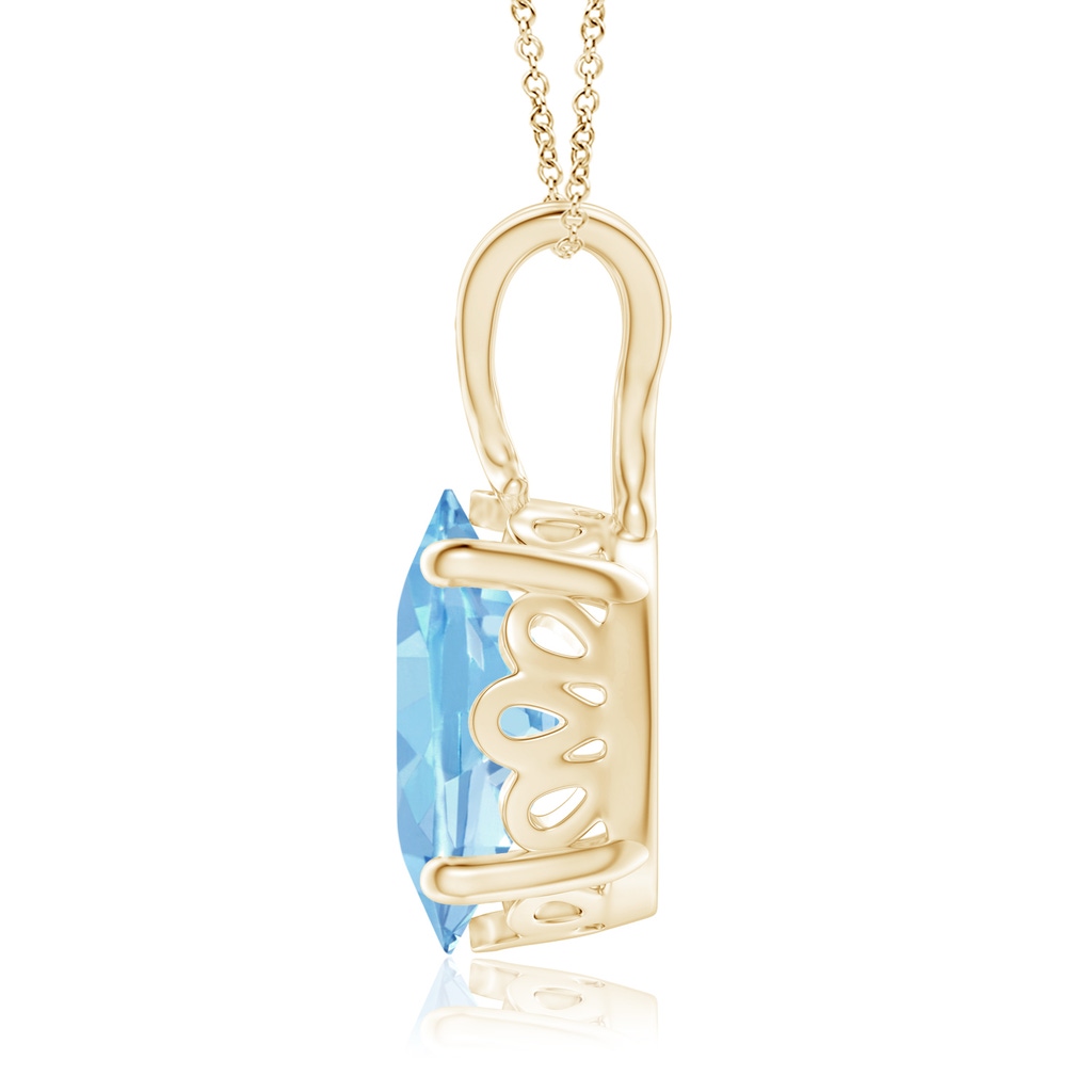 10x8mm AAAA Vintage Inspired Solitaire Oval Aquamarine Pendant in Yellow Gold - side 1