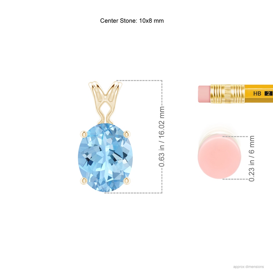 10x8mm AAAA Vintage Inspired Solitaire Oval Aquamarine Pendant in Yellow Gold ruler