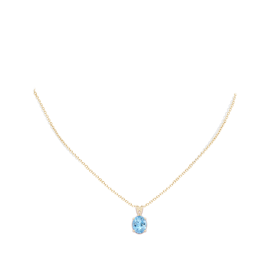 10x8mm AAAA Vintage Inspired Solitaire Oval Aquamarine Pendant in Yellow Gold body-neck