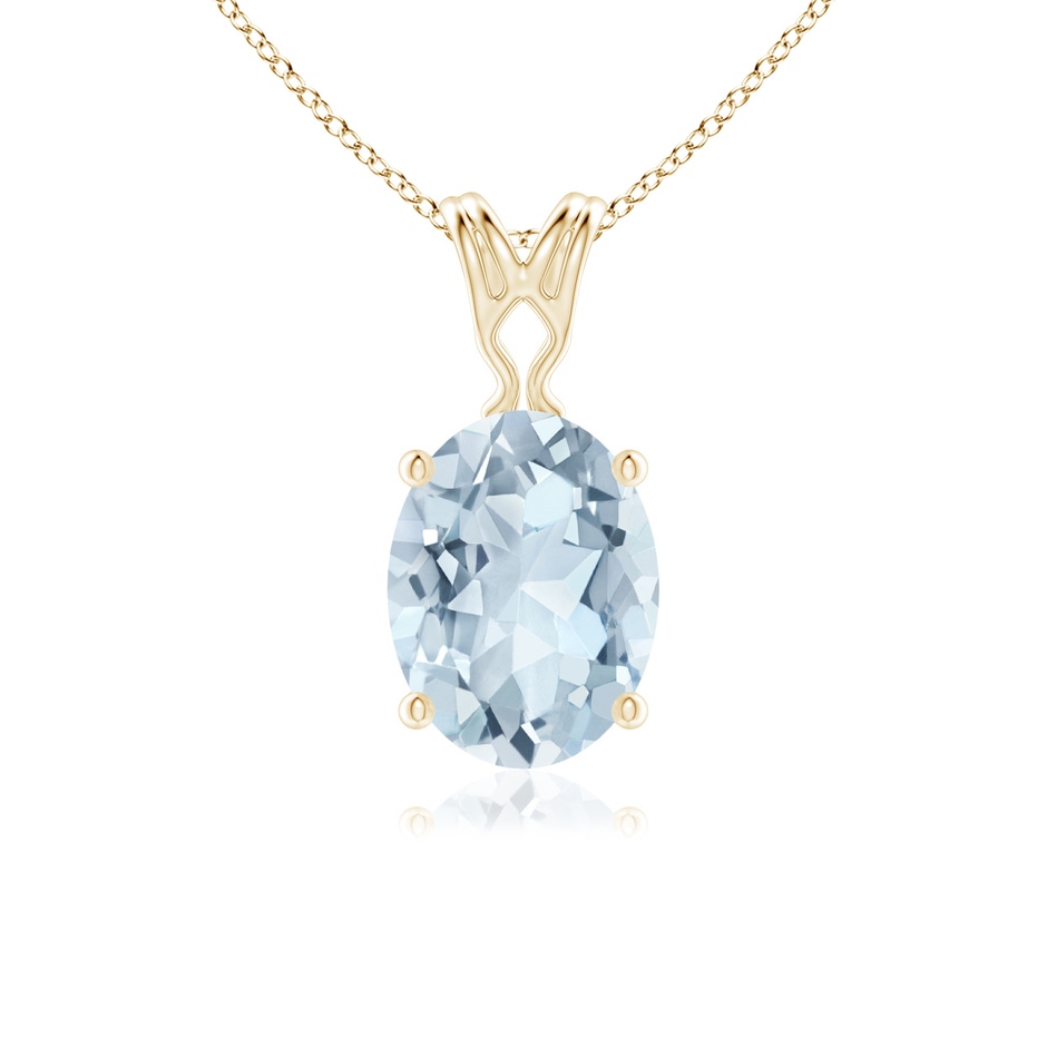 8x6mm A Vintage Inspired Solitaire Oval Aquamarine Pendant in Yellow Gold 