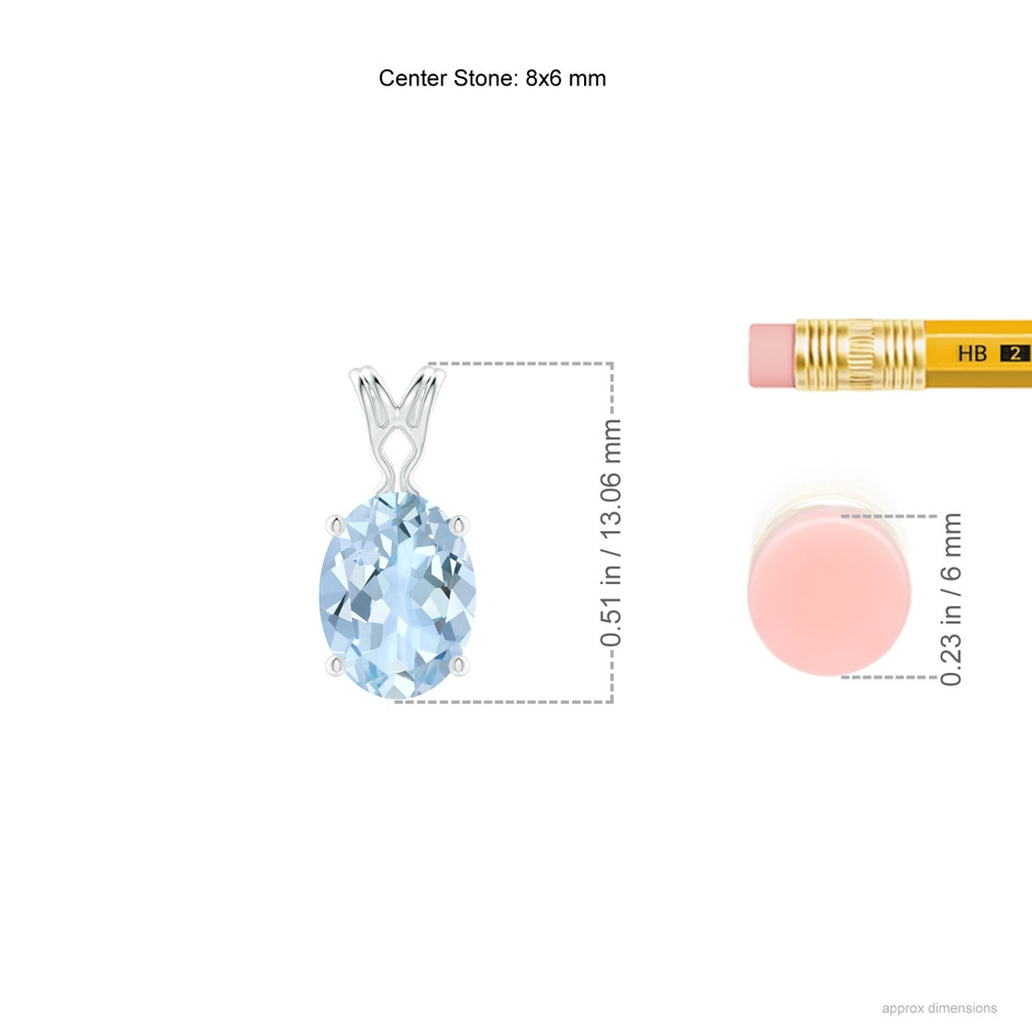 8x6mm AA Vintage Inspired Solitaire Oval Aquamarine Pendant in White Gold ruler