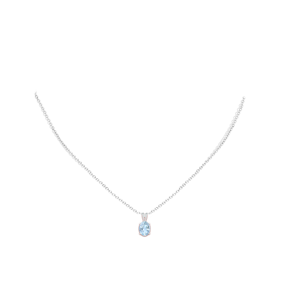 8x6mm AA Vintage Inspired Solitaire Oval Aquamarine Pendant in White Gold body-neck