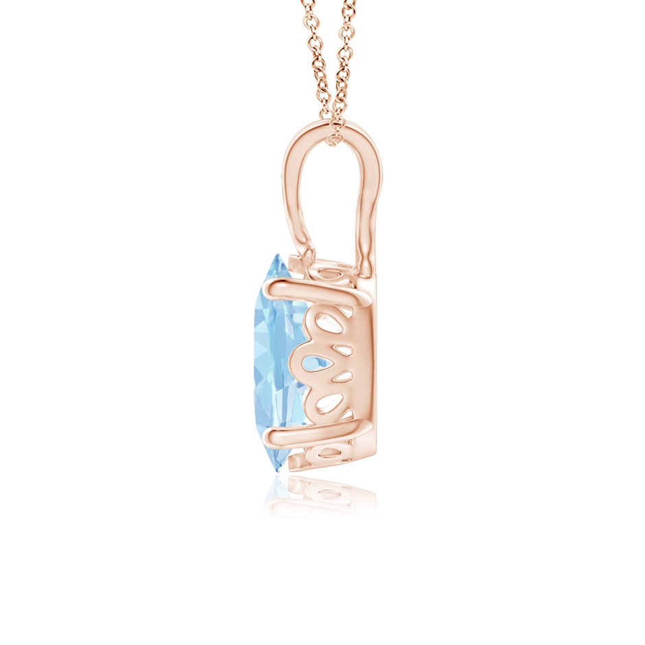 8x6mm AAA Vintage Inspired Solitaire Oval Aquamarine Pendant in Rose Gold side 1