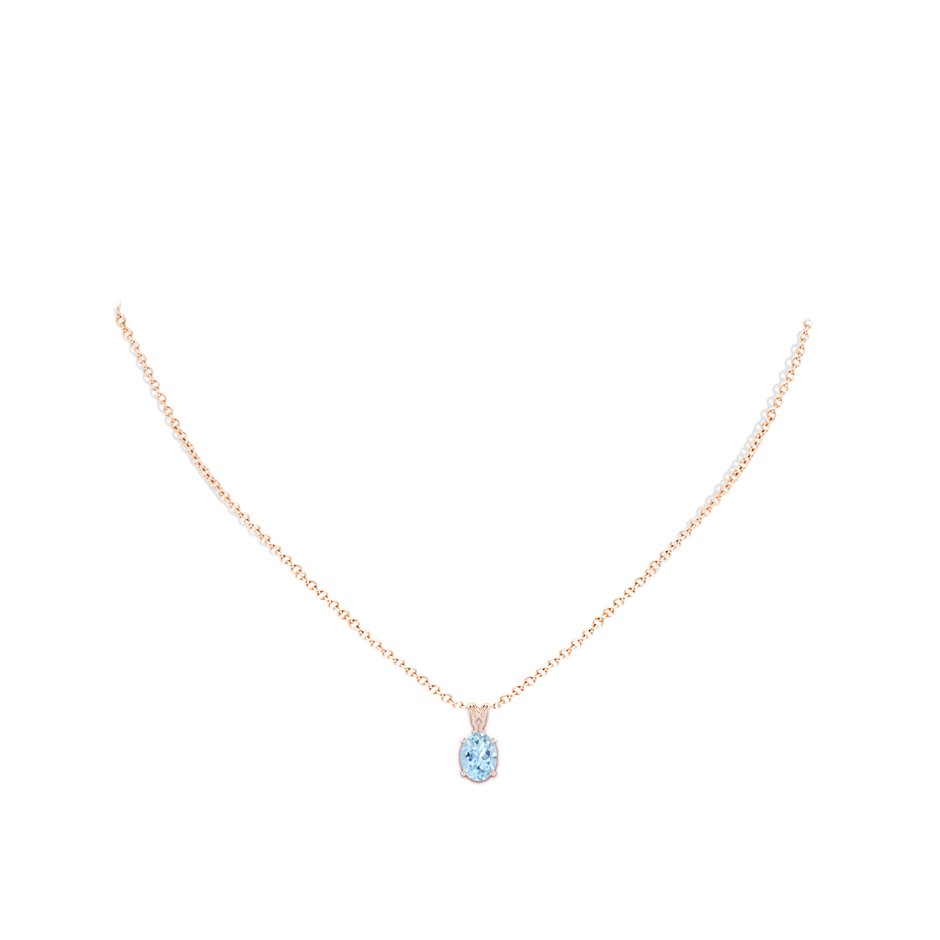 8x6mm AAA Vintage Inspired Solitaire Oval Aquamarine Pendant in Rose Gold body-neck