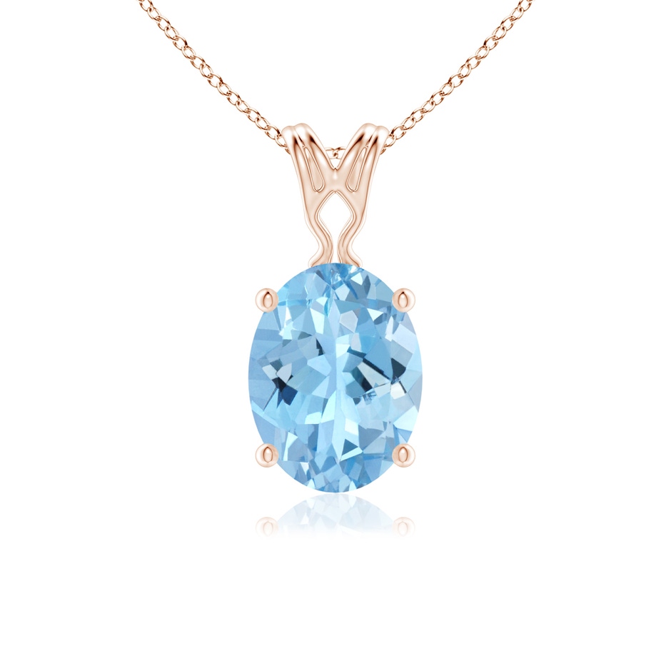 8x6mm AAAA Vintage Inspired Solitaire Oval Aquamarine Pendant in Rose Gold 