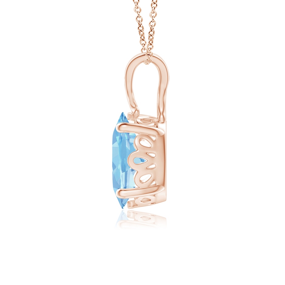 8x6mm AAAA Vintage Inspired Solitaire Oval Aquamarine Pendant in Rose Gold side 1