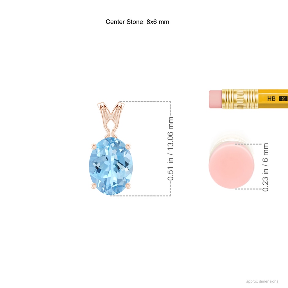 8x6mm AAAA Vintage Inspired Solitaire Oval Aquamarine Pendant in Rose Gold ruler