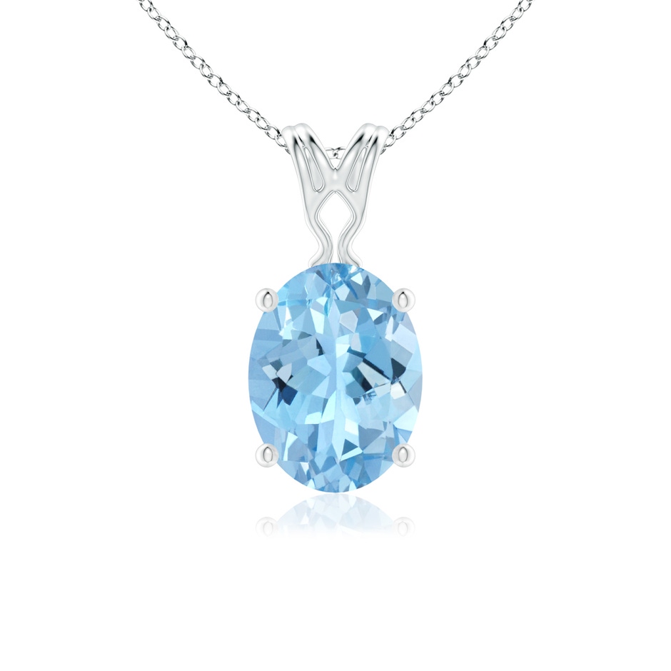 8x6mm AAAA Vintage Inspired Solitaire Oval Aquamarine Pendant in White Gold 