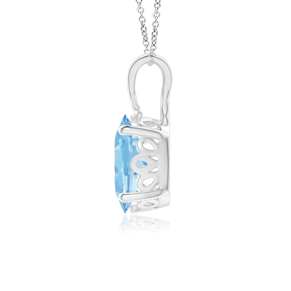8x6mm AAAA Vintage Inspired Solitaire Oval Aquamarine Pendant in White Gold side 1