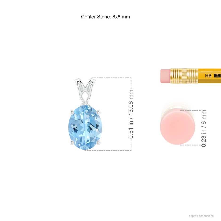 8x6mm AAAA Vintage Inspired Solitaire Oval Aquamarine Pendant in White Gold ruler