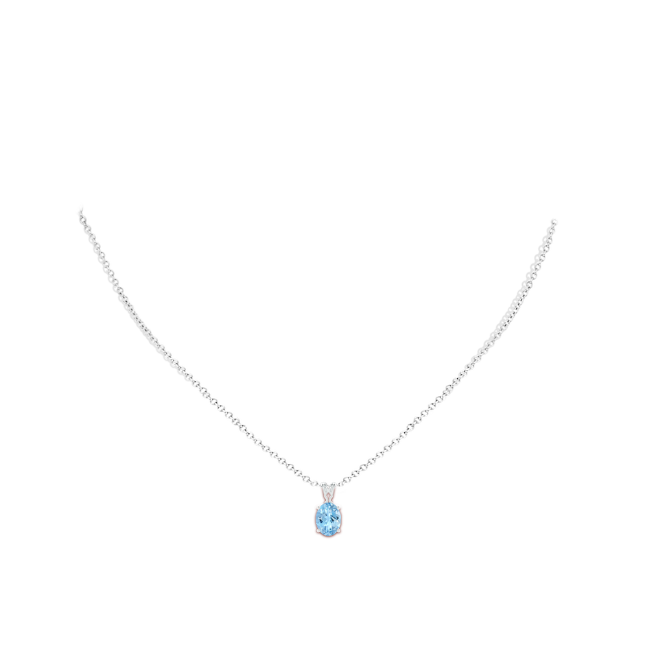 8x6mm AAAA Vintage Inspired Solitaire Oval Aquamarine Pendant in White Gold body-neck