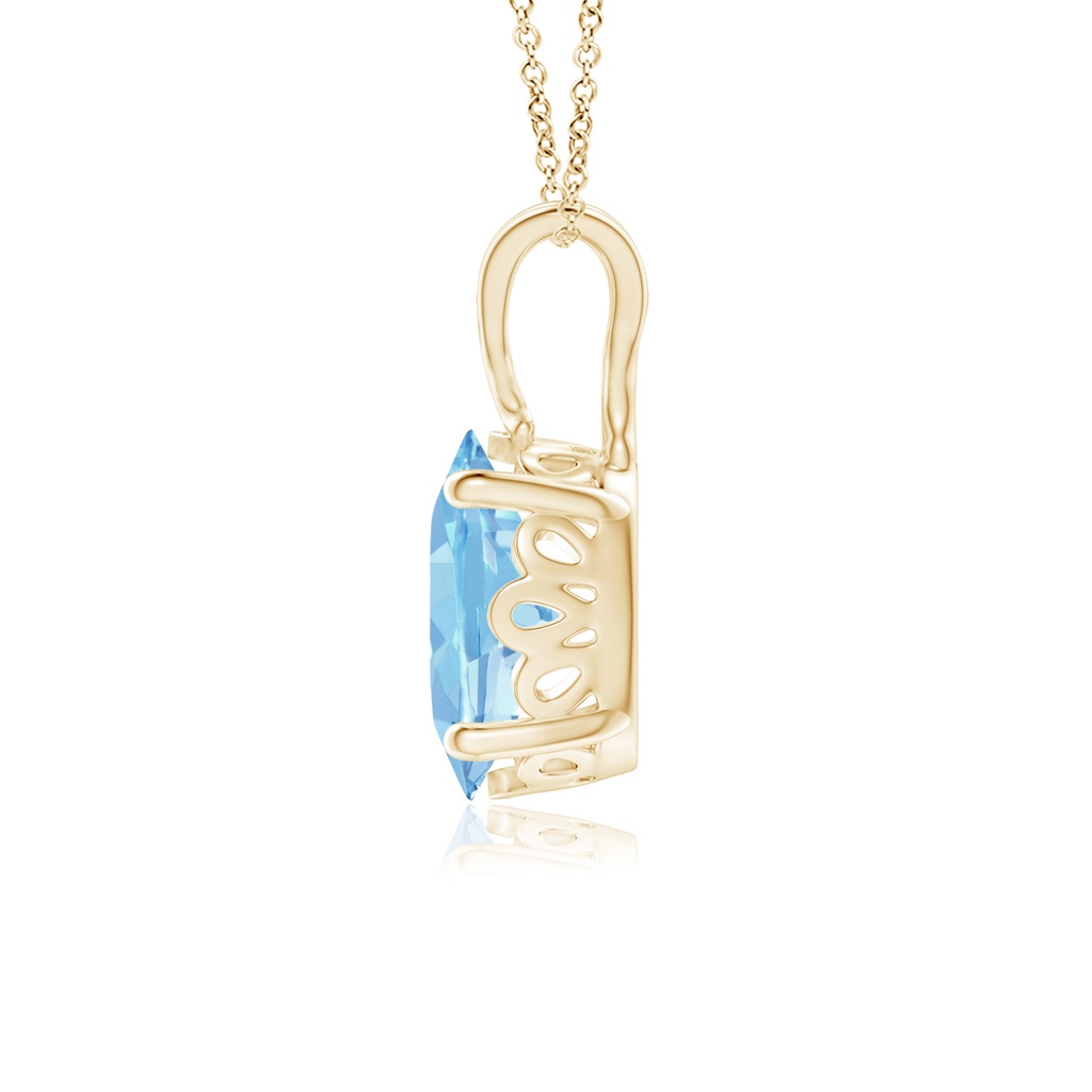 8x6mm AAAA Vintage Inspired Solitaire Oval Aquamarine Pendant in Yellow Gold - side 1