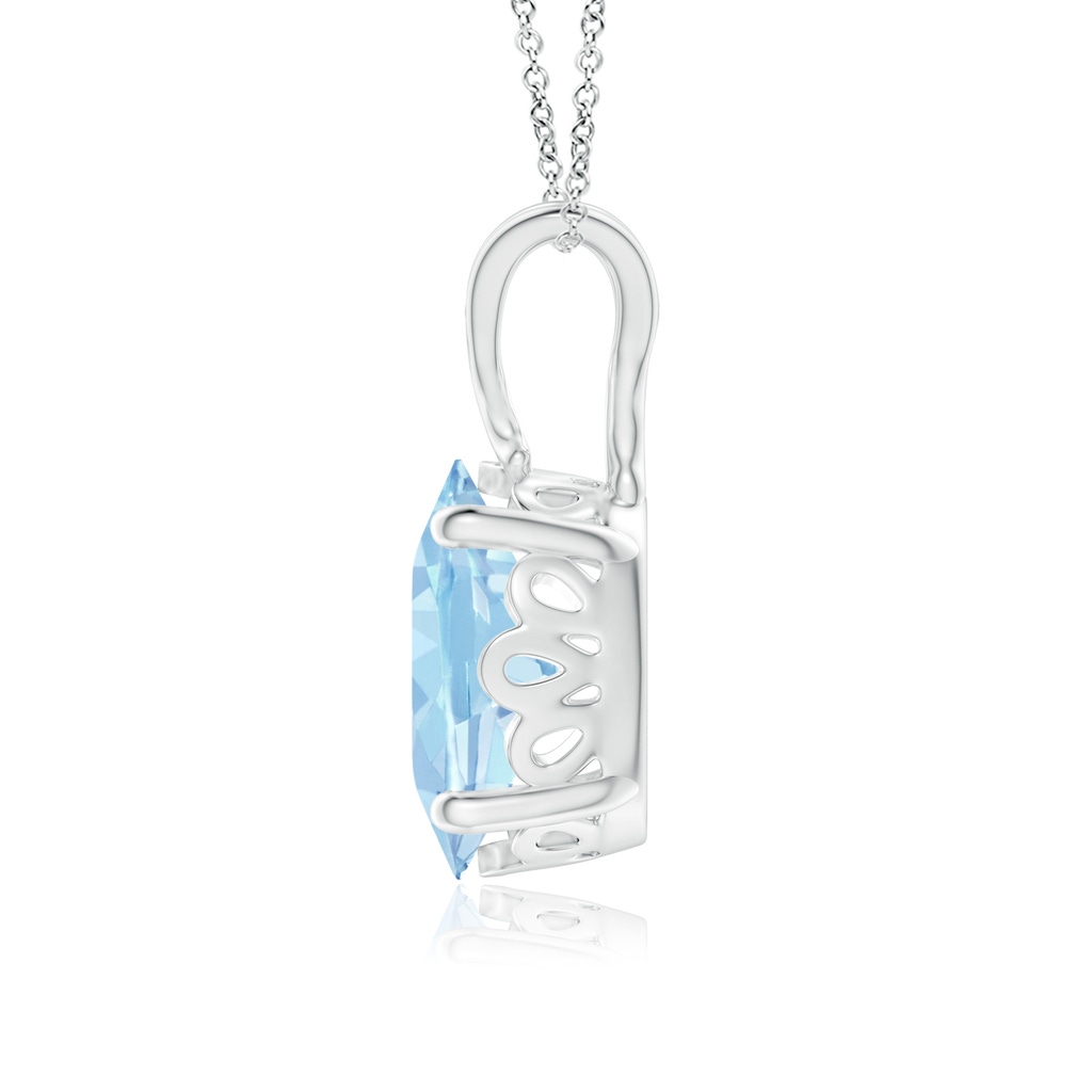 9x7mm AAA Vintage Inspired Solitaire Oval Aquamarine Pendant in White Gold - side 1
