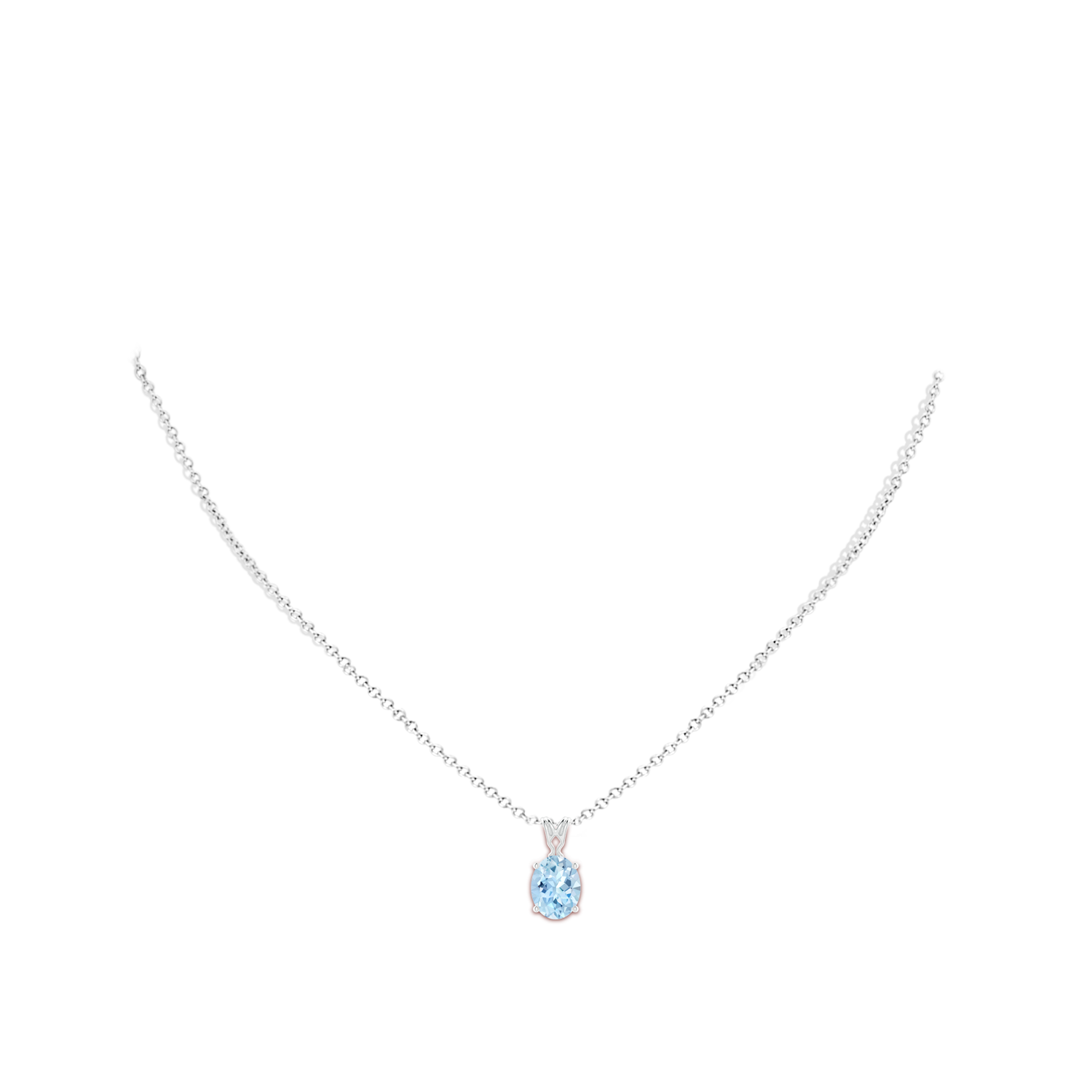 9x7mm AAA Vintage Inspired Solitaire Oval Aquamarine Pendant in White Gold - body_neck