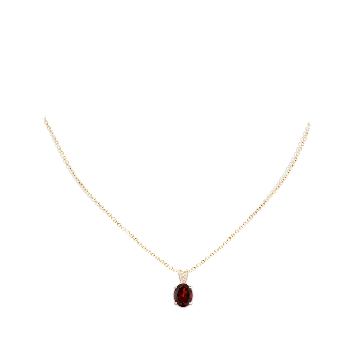10x8mm AAA Vintage Inspired Solitaire Oval Garnet Pendant in Yellow Gold - body_neck