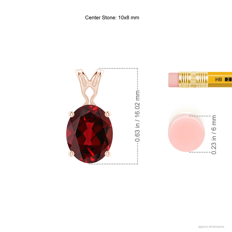 10x8mm AAAA Vintage Inspired Solitaire Oval Garnet Pendant in Rose Gold ruler