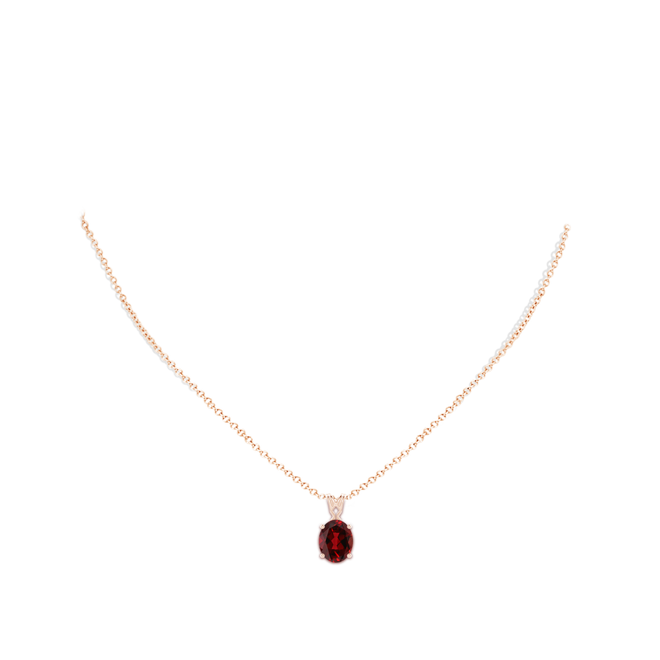10x8mm AAAA Vintage Inspired Solitaire Oval Garnet Pendant in Rose Gold body-neck