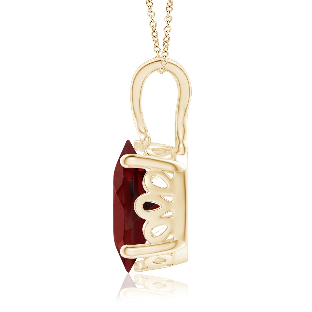 10x8mm AAAA Vintage Inspired Solitaire Oval Garnet Pendant in Yellow Gold - side 1