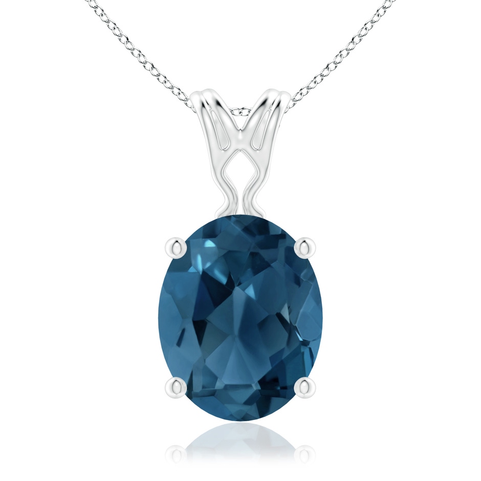 10x8mm AA Vintage Inspired Solitaire Oval London Blue Topaz Pendant in White Gold 