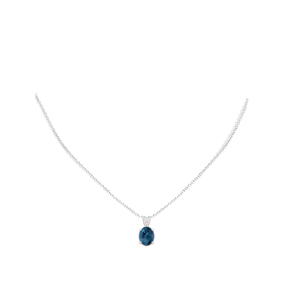 10x8mm AA Vintage Inspired Solitaire Oval London Blue Topaz Pendant in White Gold body-neck