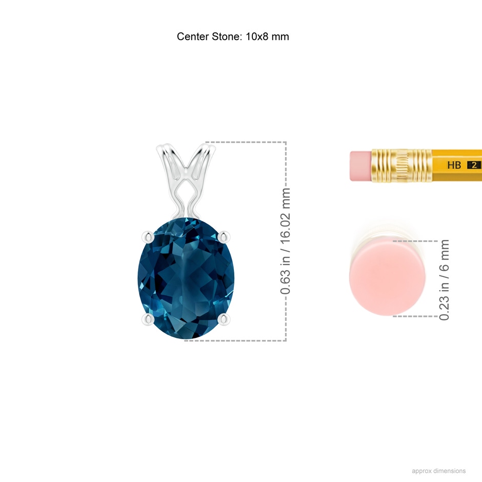 10x8mm AAAA Vintage Inspired Solitaire Oval London Blue Topaz Pendant in P950 Platinum ruler