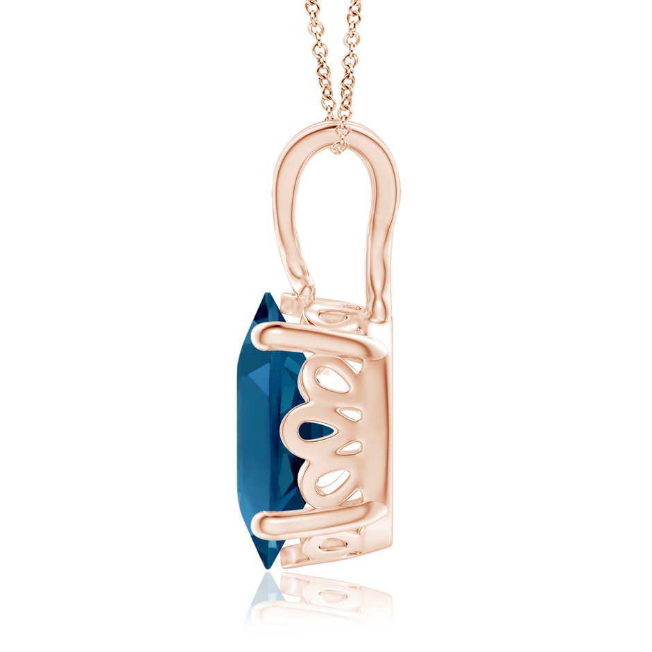 10x8mm AAAA Vintage Inspired Solitaire Oval London Blue Topaz Pendant in Rose Gold side 1