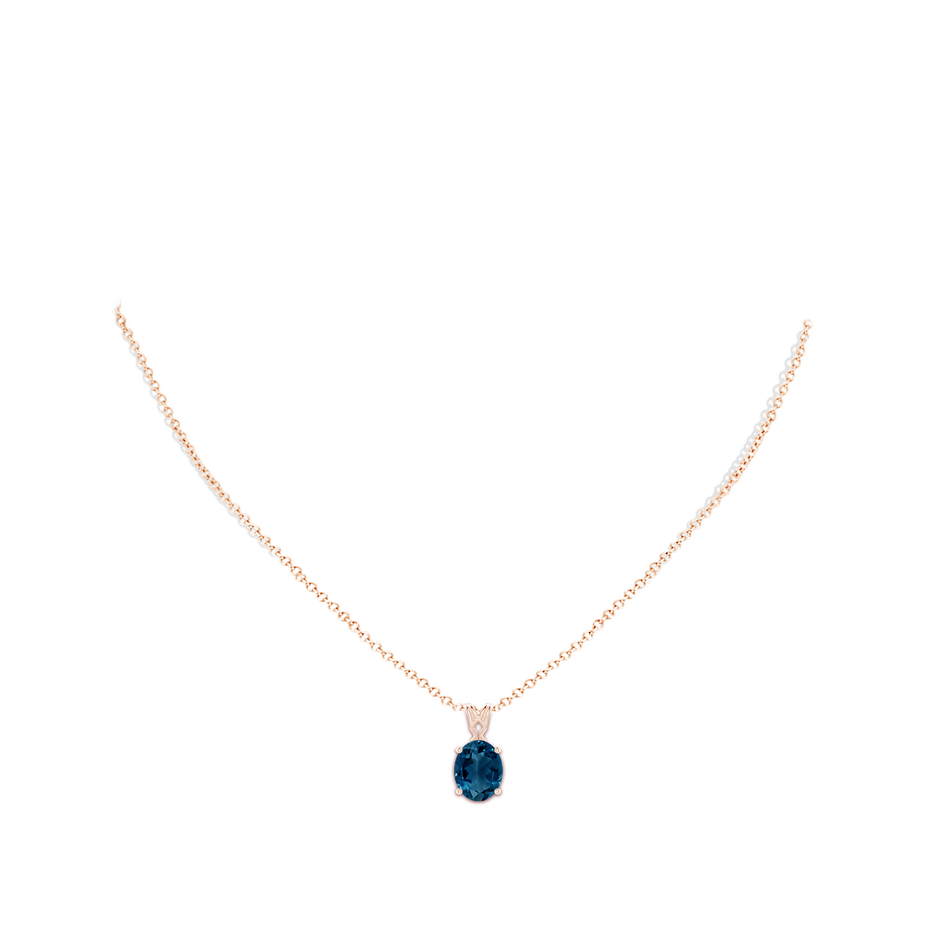 10x8mm AAAA Vintage Inspired Solitaire Oval London Blue Topaz Pendant in Rose Gold body-neck