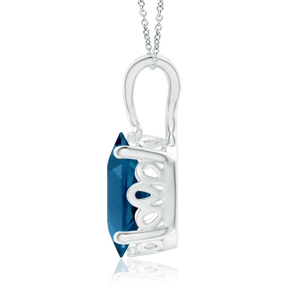 10x8mm AAAA Vintage Inspired Solitaire Oval London Blue Topaz Pendant in White Gold - side 1