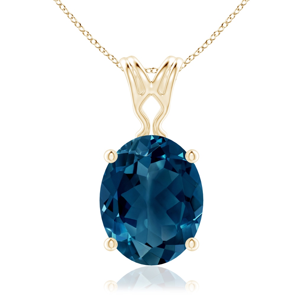 10x8mm AAAA Vintage Inspired Solitaire Oval London Blue Topaz Pendant in Yellow Gold
