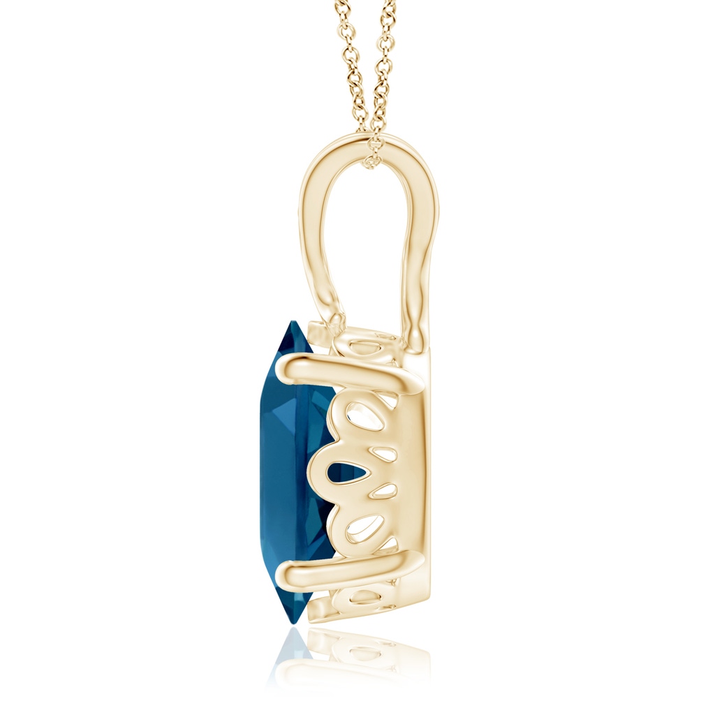 10x8mm AAAA Vintage Inspired Solitaire Oval London Blue Topaz Pendant in Yellow Gold - side 1