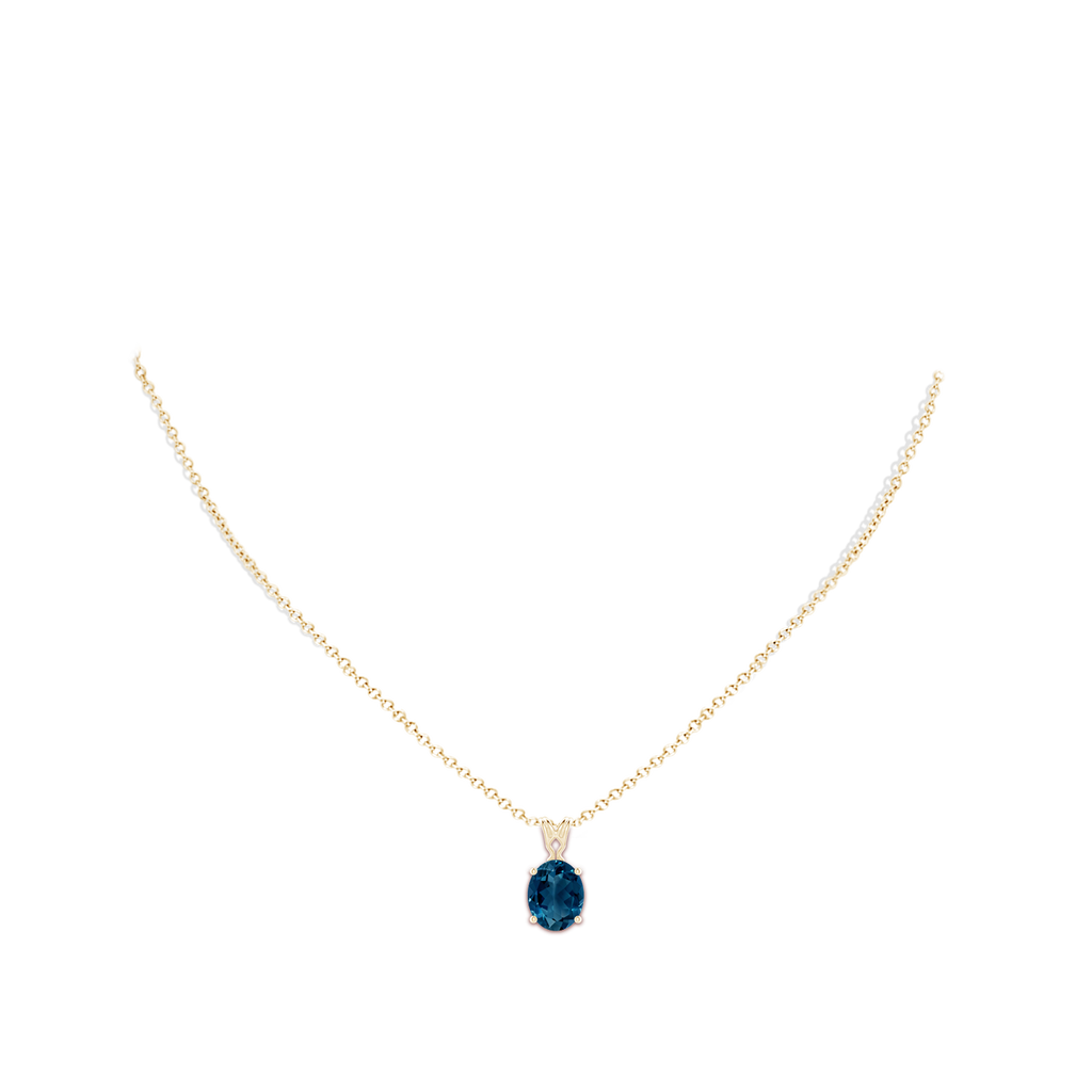10x8mm AAAA Vintage Inspired Solitaire Oval London Blue Topaz Pendant in Yellow Gold Body-Neck