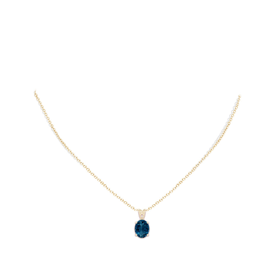 10x8mm AAAA Vintage Inspired Solitaire Oval London Blue Topaz Pendant in Yellow Gold body-neck