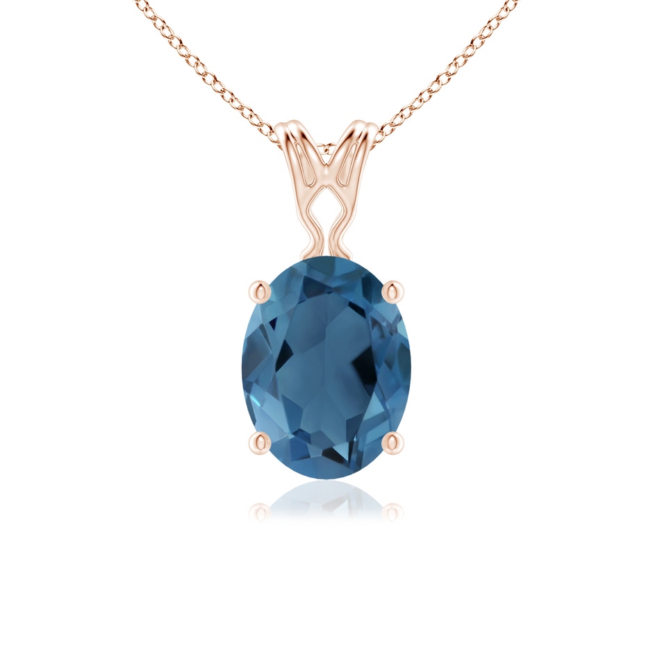 8x6mm A Vintage Inspired Solitaire Oval London Blue Topaz Pendant in Rose Gold 