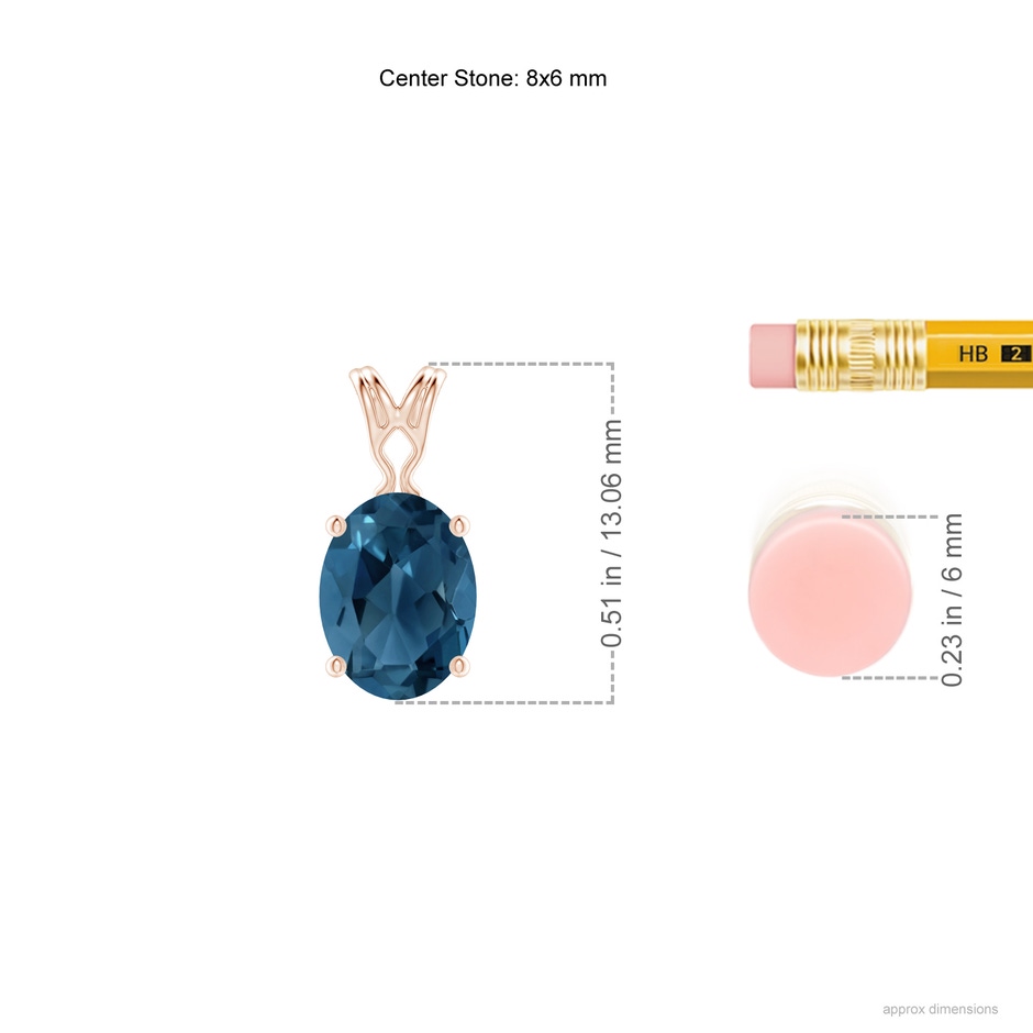 8x6mm AA Vintage Inspired Solitaire Oval London Blue Topaz Pendant in Rose Gold ruler