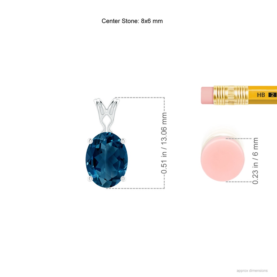 8x6mm AAAA Vintage Inspired Solitaire Oval London Blue Topaz Pendant in P950 Platinum ruler