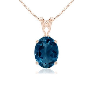 8x6mm AAAA Vintage Inspired Solitaire Oval London Blue Topaz Pendant in Rose Gold