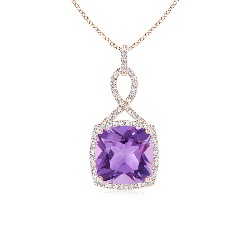 10mm A Cushion Amethyst Halo Pendant with Twisted Loop Bale in Rose Gold 