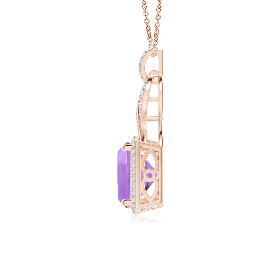 10mm A Cushion Amethyst Halo Pendant with Twisted Loop Bale in Rose Gold side 1