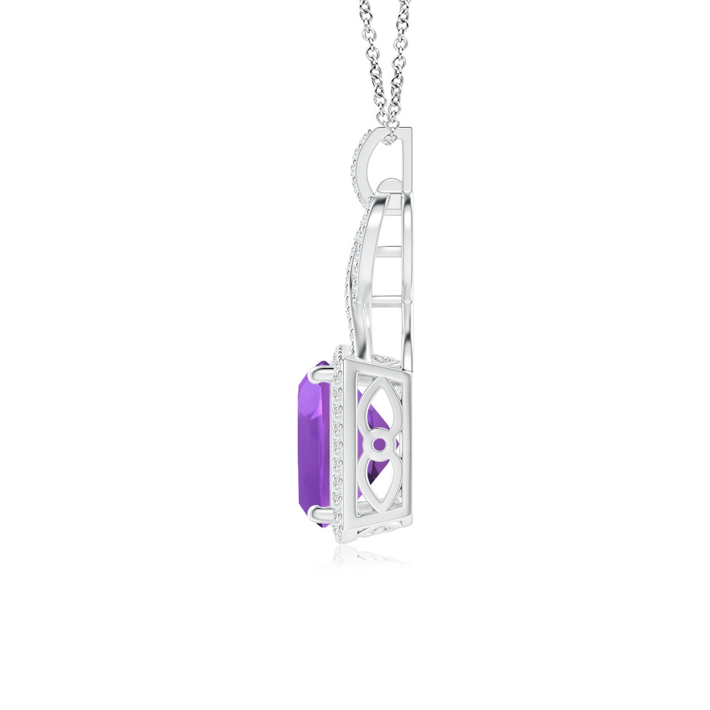 10mm AAA Cushion Amethyst Halo Pendant with Twisted Loop Bale in White Gold - side 1