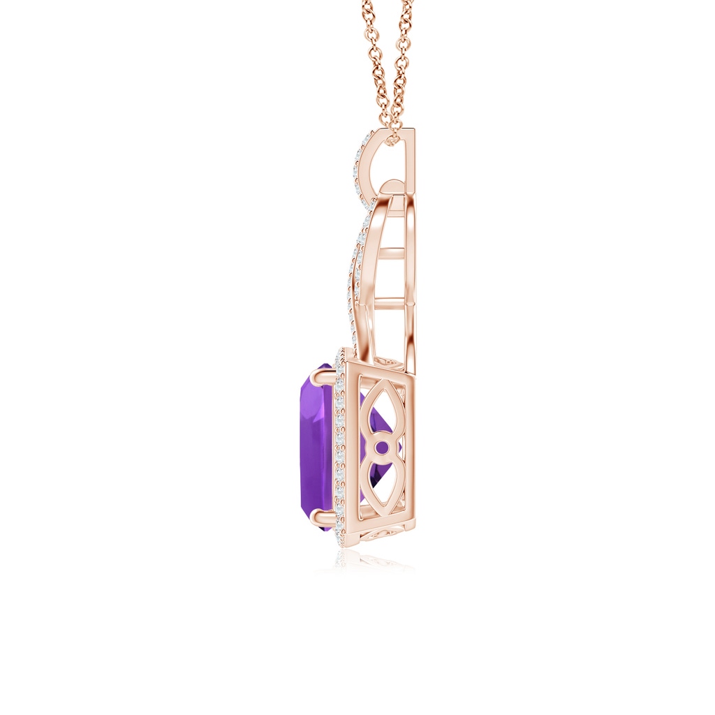 10mm AAAA Cushion Amethyst Halo Pendant with Twisted Loop Bale in Rose Gold - side 1